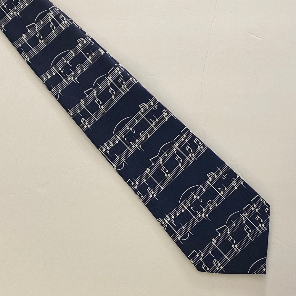Musical ‘Music Notes’ Patterned Navy Tie - Picture 6 of 6